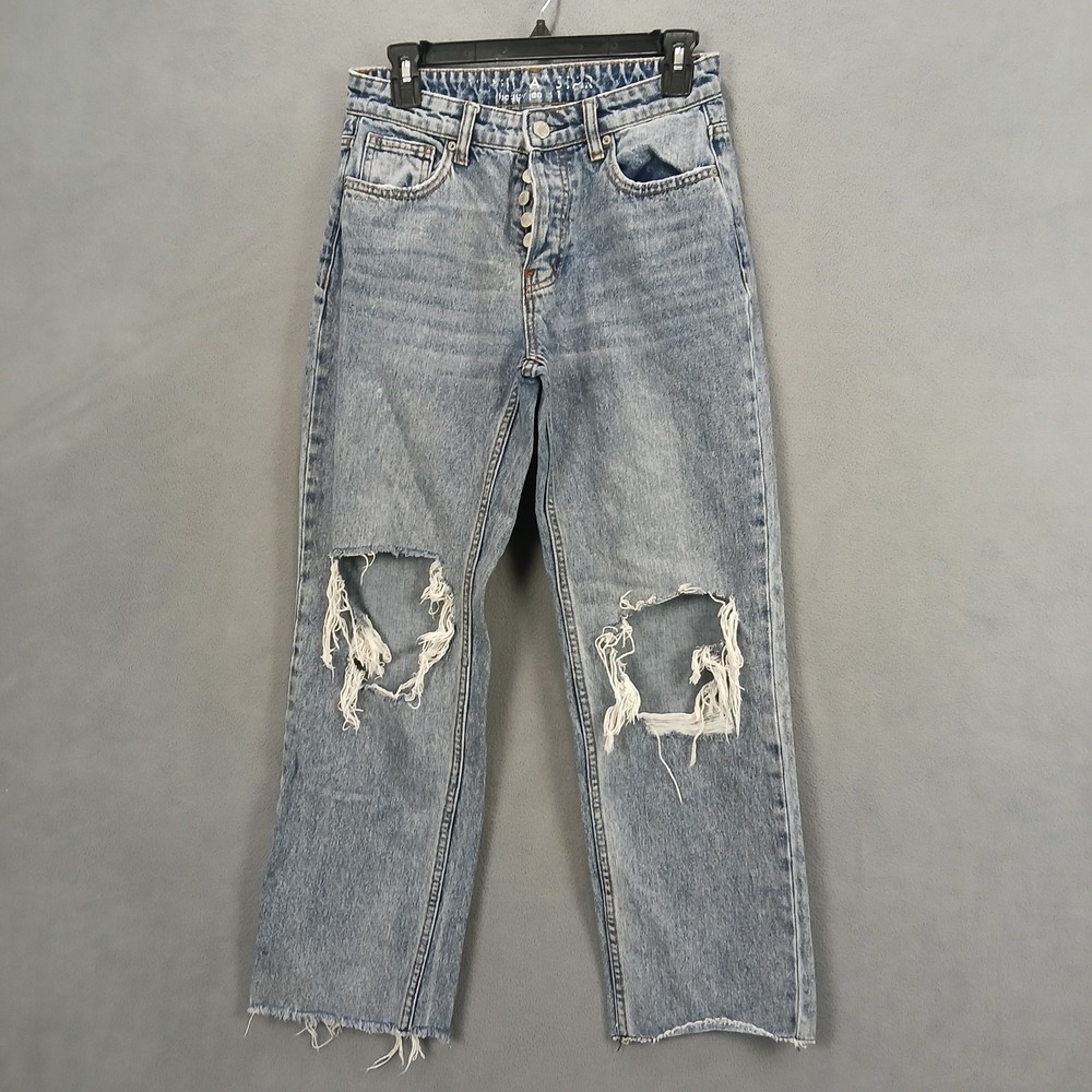 Vanilla Star Jeans Womens 1 Blue Denim Cotton Button Fly Straight Leg Distressed